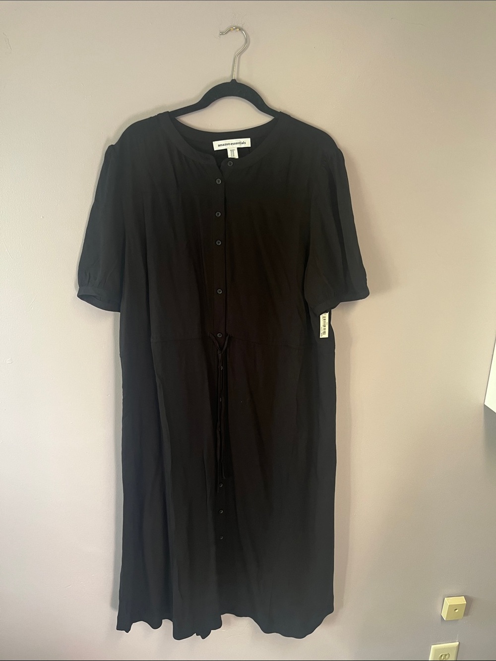 Amazon Essentials Black Midi Button-Front Dress